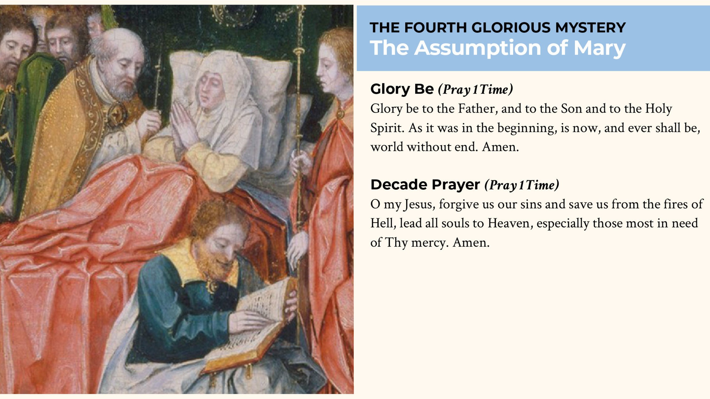Assumption Glory Be And Fatima Prayer