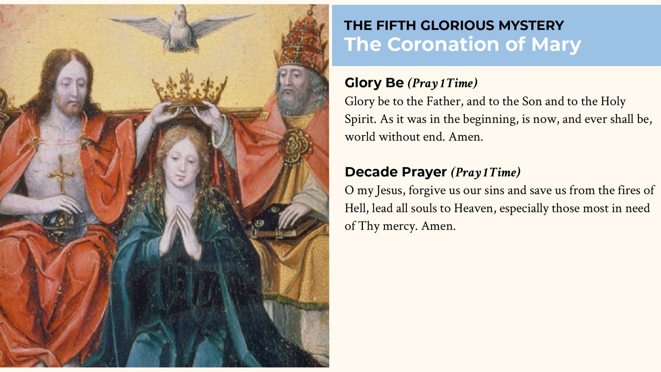 Coronation Glory Be Fatima Prayer